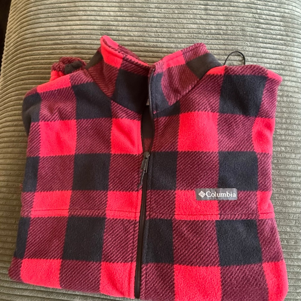 Columbia Red and Black Plaid Fleece Vest